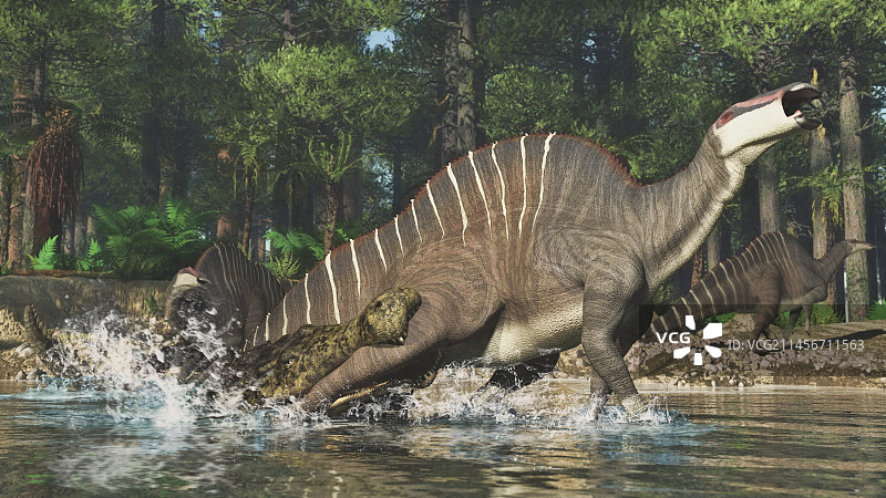 帝鳄捕猎 Ouranosaurus，插图图片素材