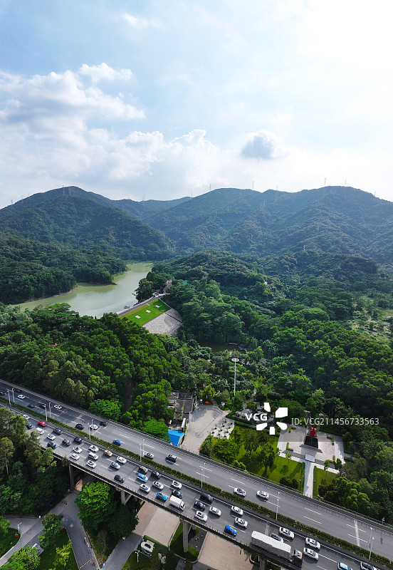 广东省深圳市龙华区大浪文化公园阳台山森林公园航拍图片素材