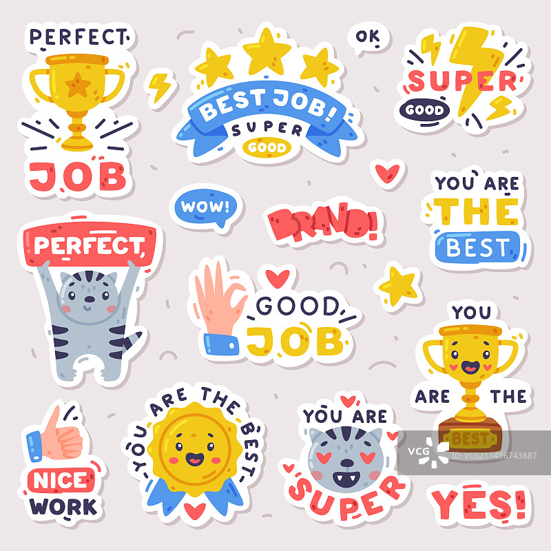 带有积极标语的明亮贴纸设计图片素材