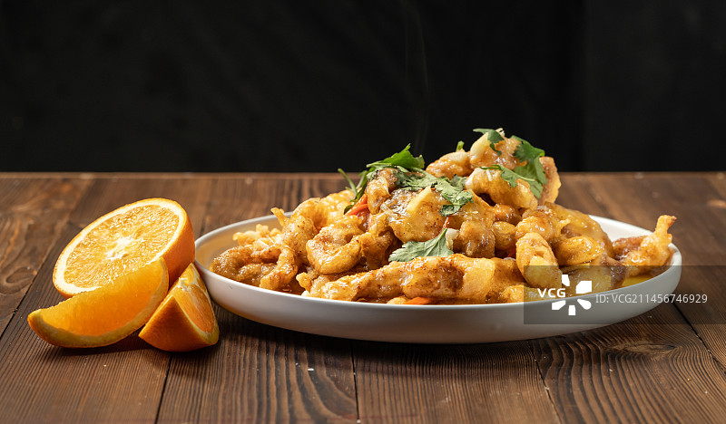 新式东北名菜橙汁锅包肉图片素材