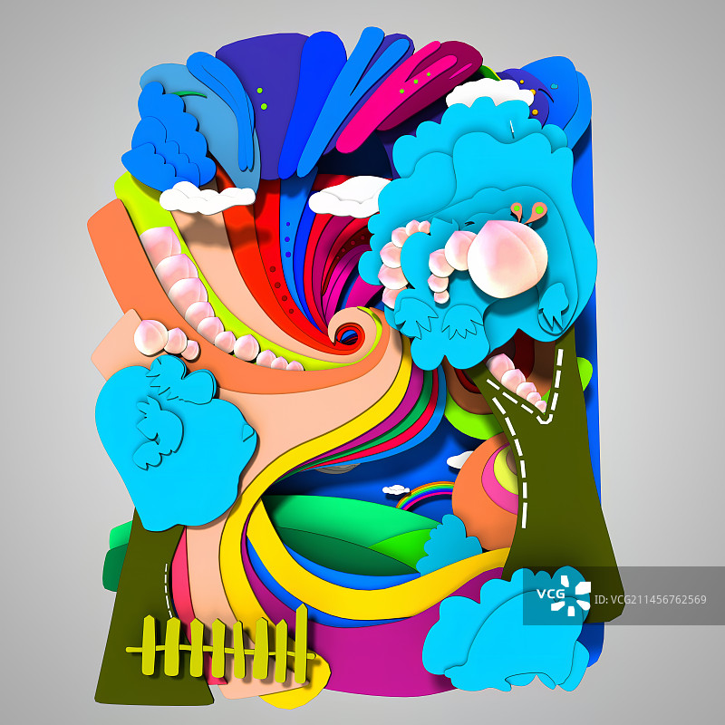 可爱风格彩色田园剪纸图片素材