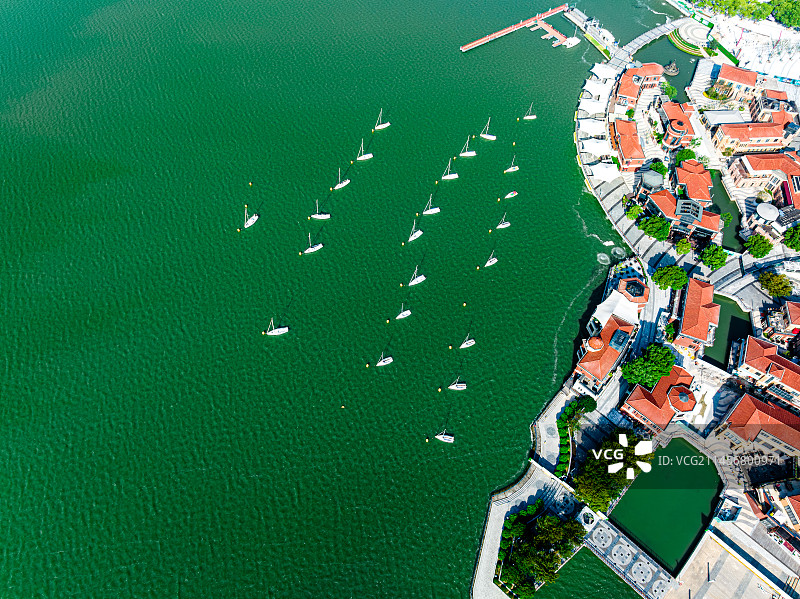 苏州金鸡湖景区航拍，月光码头图片素材