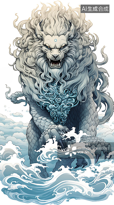 【AI数字艺术】山海经神兽白泽插画图片素材