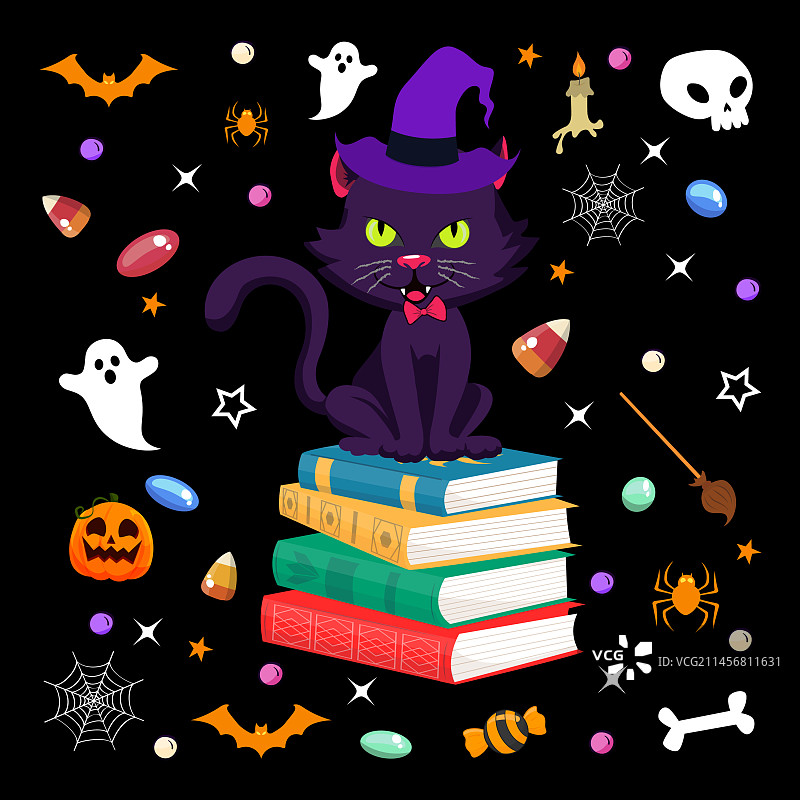 黑猫万圣节惊悚T恤设计图片素材