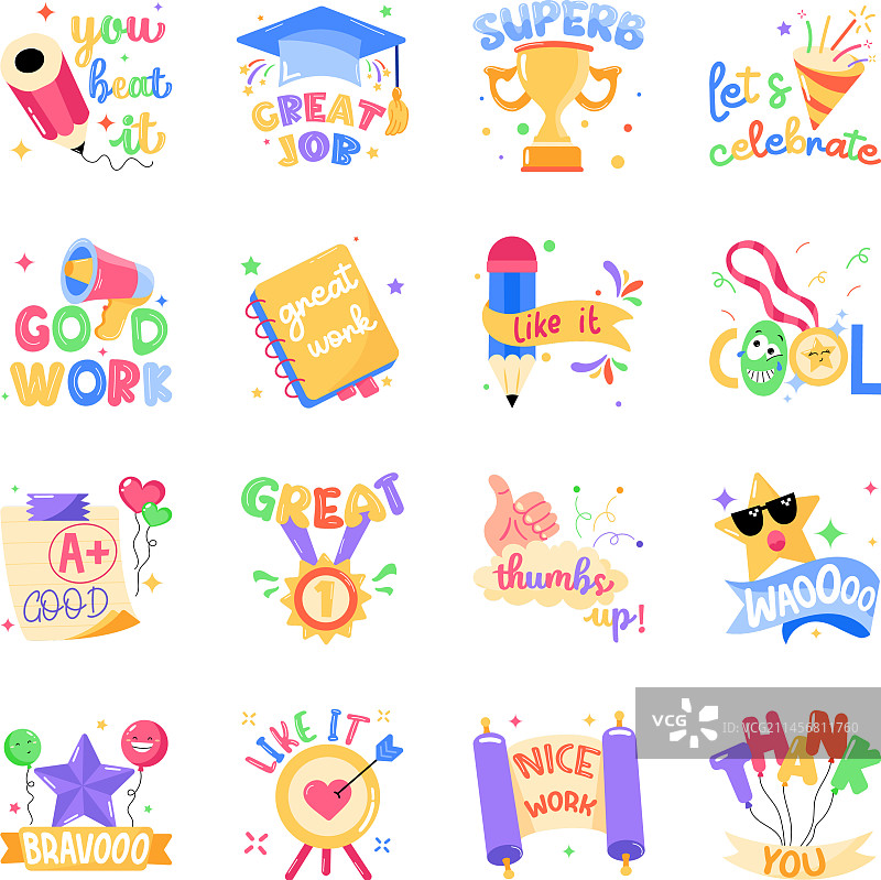 排版字母扁平贴纸套装图片素材