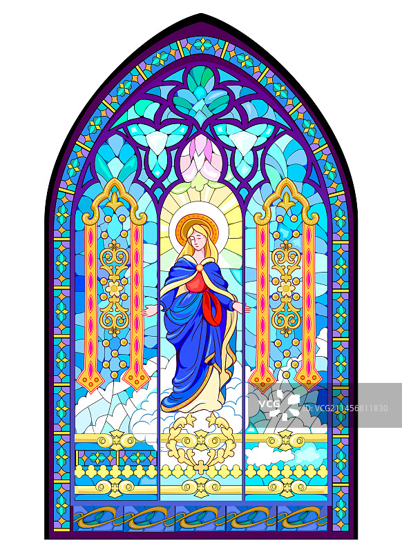 美丽的彩色中世纪彩色玻璃窗图片素材