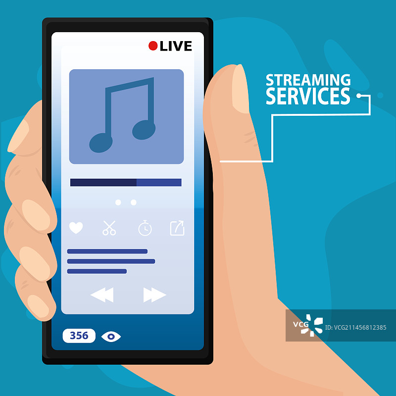 手拿带有音乐App的智能手机图片素材