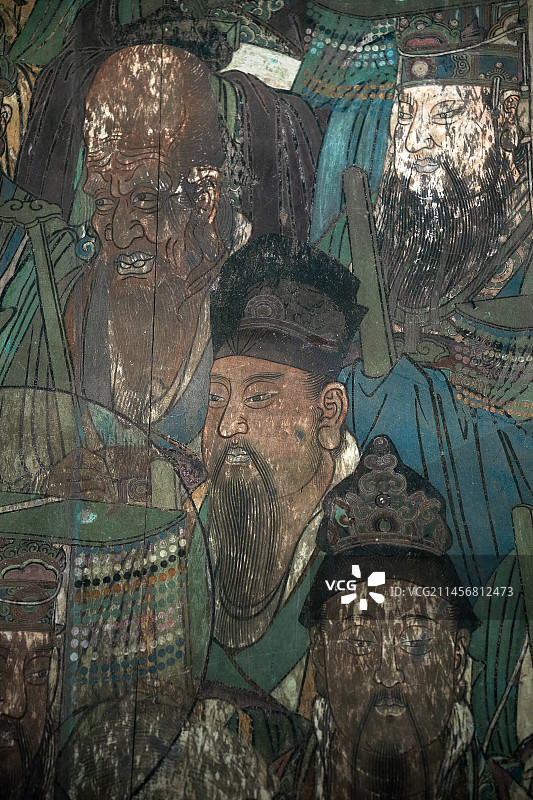 广东博物馆永乐宫展览：三清殿《朝元图》壁画部分人物特写图片素材