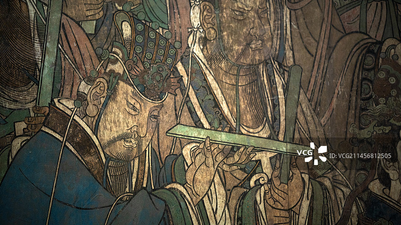 广东博物馆永乐宫展览：三清殿《朝元图》壁画部分人物特写图片素材