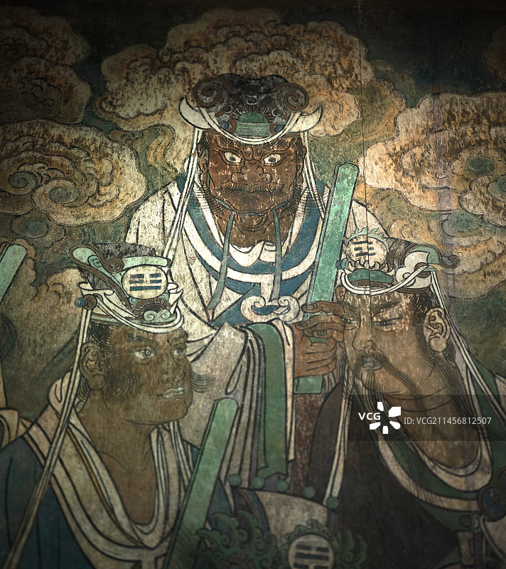广东博物馆永乐宫展览：三清殿《朝元图》壁画部分人物特写图片素材