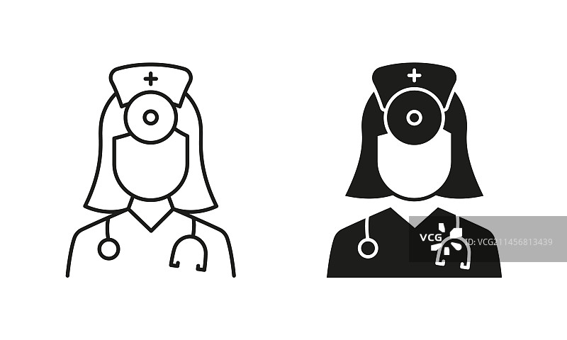 带听诊器的专业医生线条图片素材