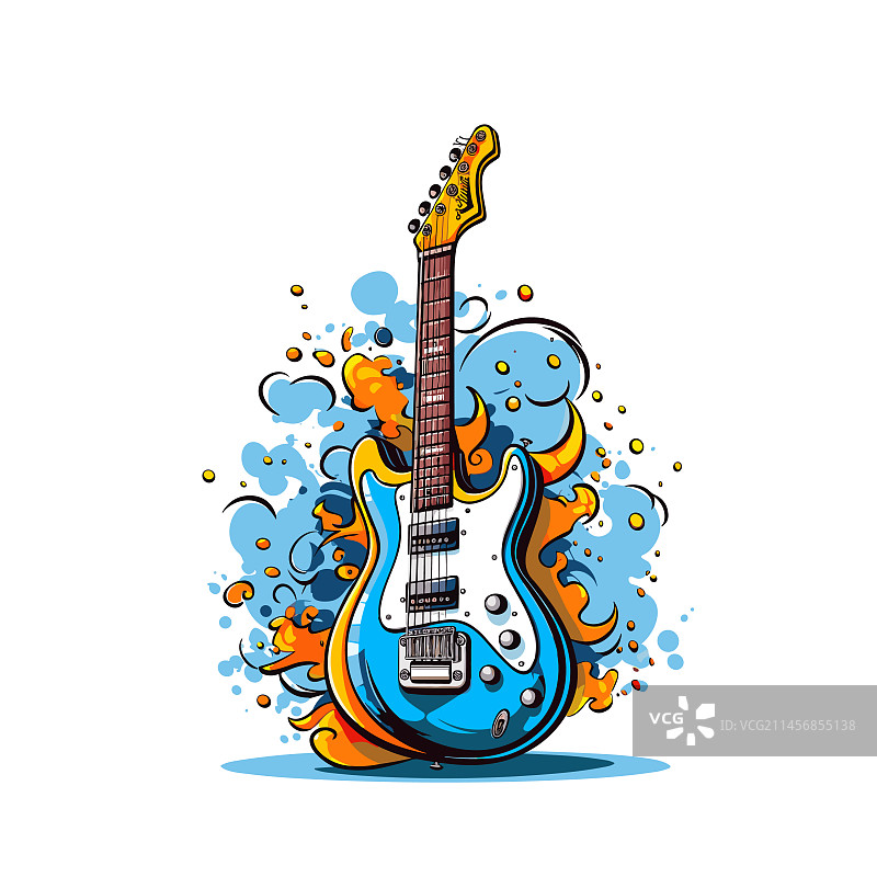 手绘漫画风格电吉他图片素材