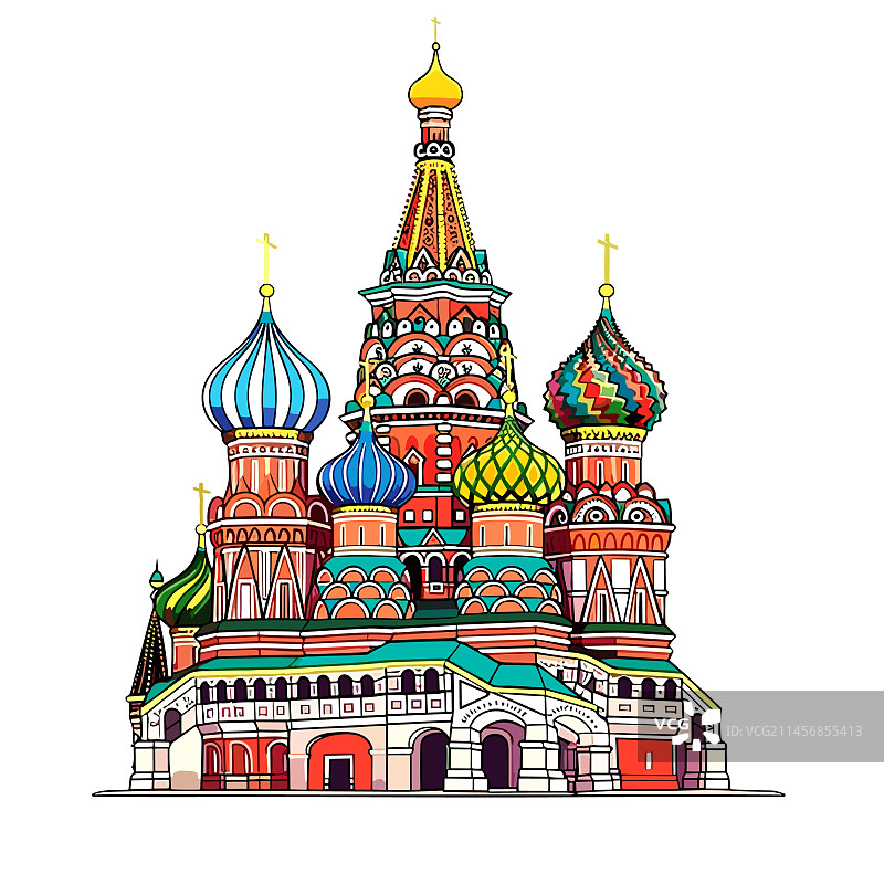 圣瓦西里大教堂手绘漫画图片素材
