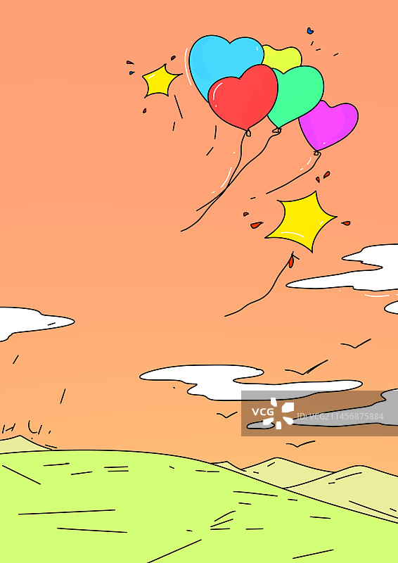 彩色背景下的心形气球图片素材