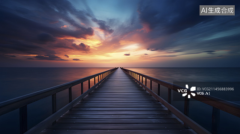 【AI数字艺术】日落时分宁静的大海图片素材