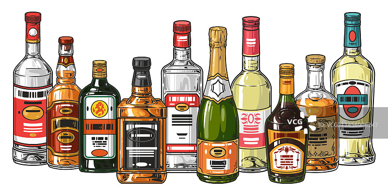 彩色酒精饮料瓶贴纸图片素材
