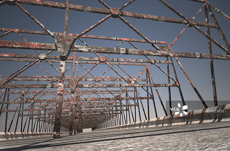 烈日照射下的带铁架的高架桥铁路桥图片素材