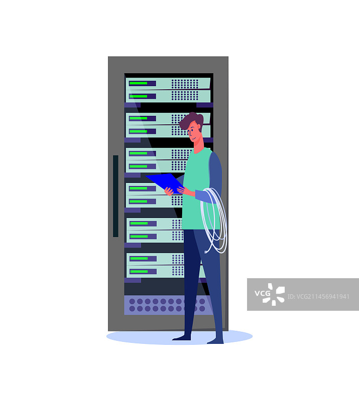 硬件数据中心里的网络工程师图片素材