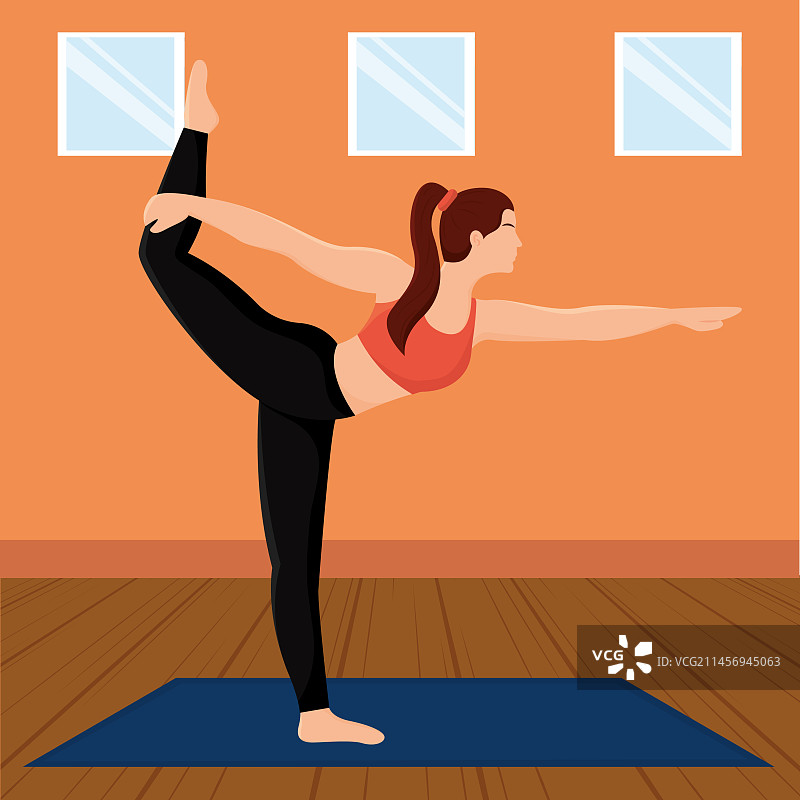 做瑜伽的可爱卡通女孩图片素材