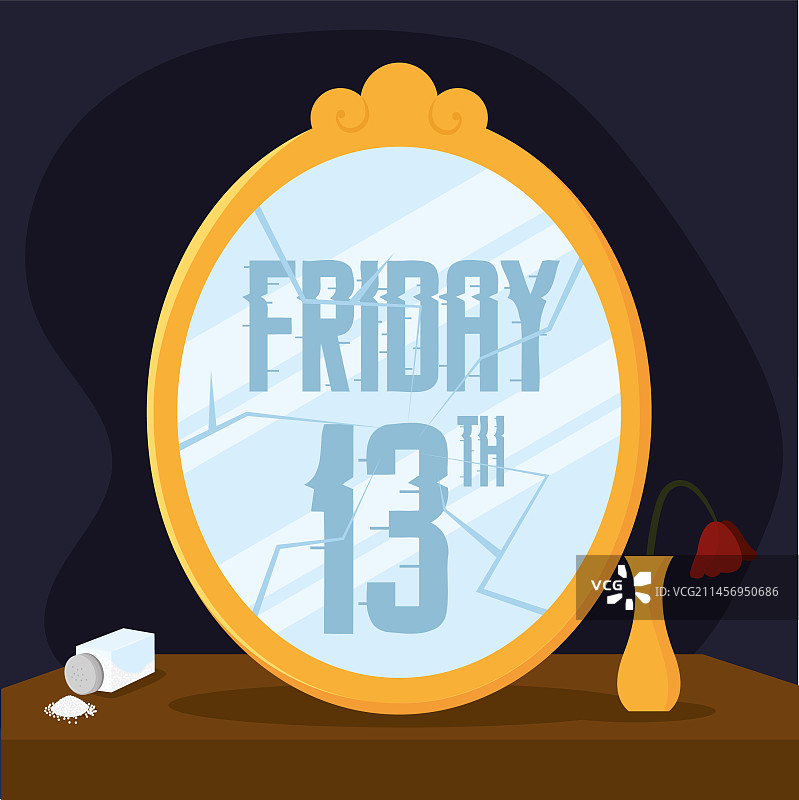 破碎的镜子和盐瓶“黑色星期五”海报图片素材