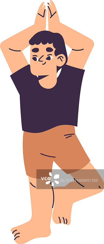 小男孩站立做瑜伽图片素材