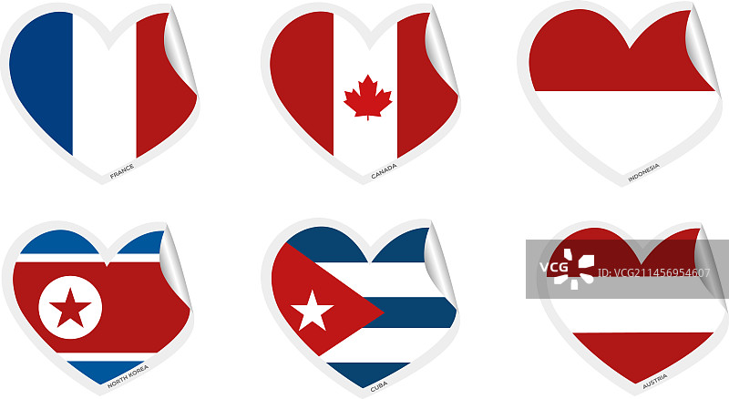 不同旗帜的心形图案合集图片素材
