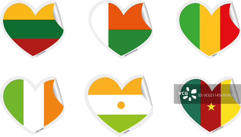 不同旗帜的心形图案合集图片素材