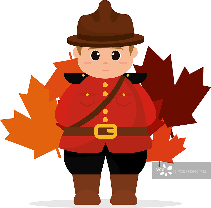 可爱的卡通男护林员与树叶图片素材