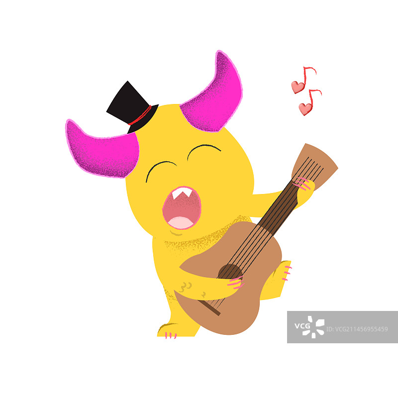 可爱卡通怪物弹吉他唱歌图片素材