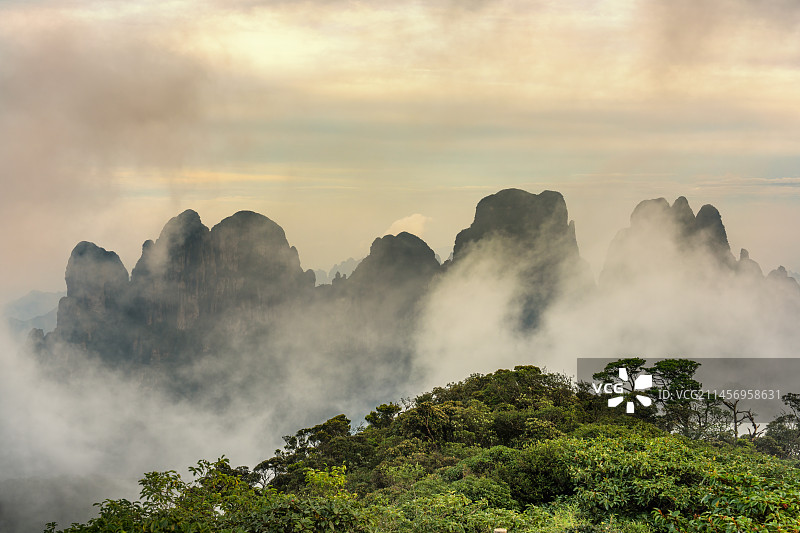 广西金秀圣堂山云雾缭绕的山顶风光图片素材