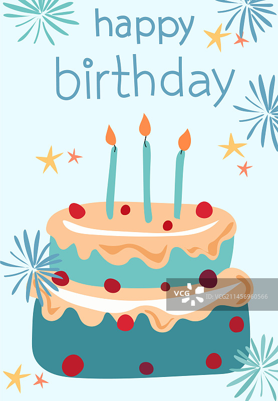 节日蛋糕五彩纸屑生日贺卡图片素材