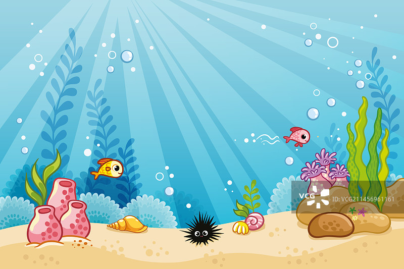 带有鱼类植物藻类的水下景观图片素材