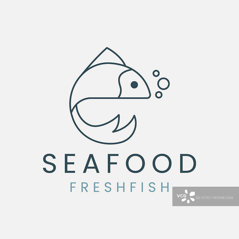鱼类海鲜线条艺术标志设计模板图片素材