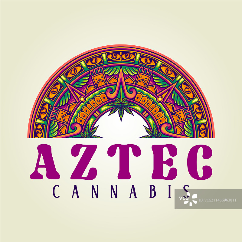 含麻叶元素的阿兹特克曼陀罗图案图片素材