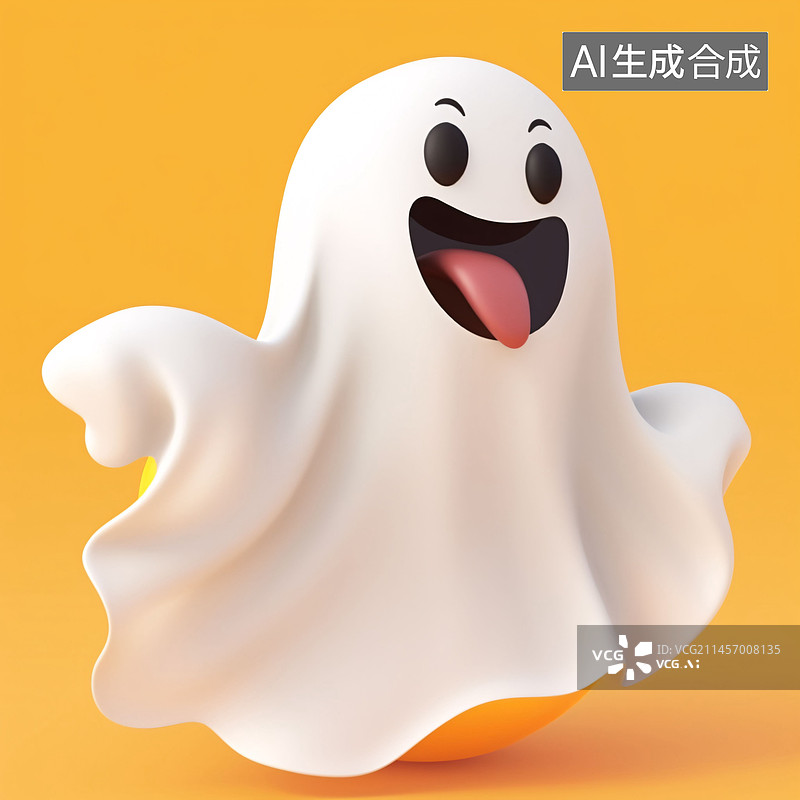 【AI数字艺术】3D渲染万圣节鬼魂，可爱鬼脸素材图片素材