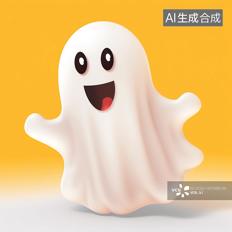 【AI数字艺术】3D渲染万圣节鬼魂，可爱鬼脸素材图片素材