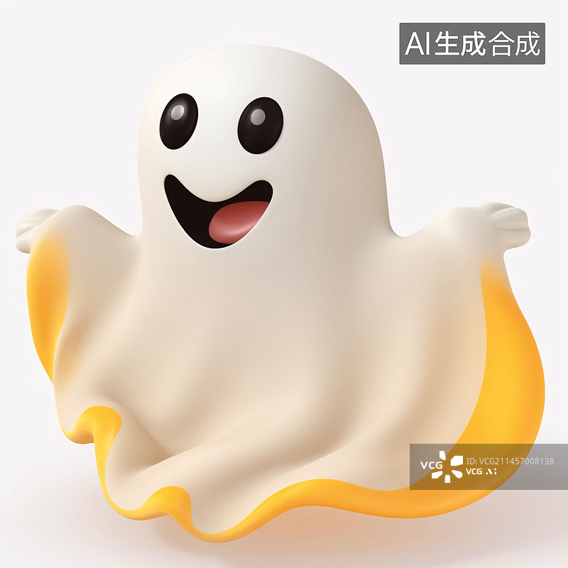 【AI数字艺术】3D渲染万圣节鬼魂，可爱鬼脸素材图片素材