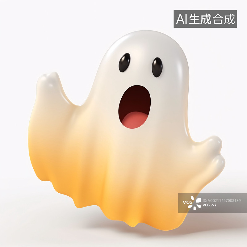 【AI数字艺术】3D渲染万圣节鬼魂，可爱鬼脸素材图片素材