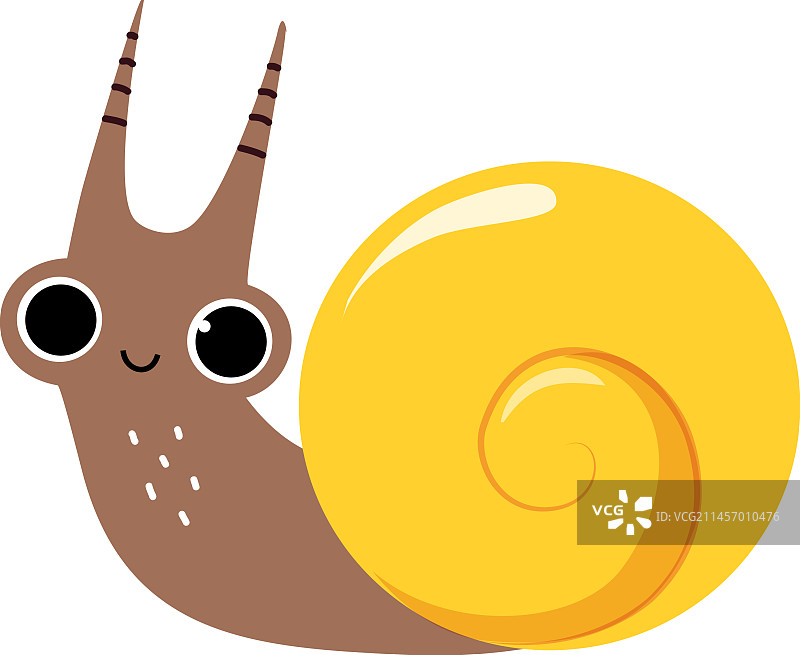 快乐的蜗牛，背上有黄色盘绕的壳图片素材