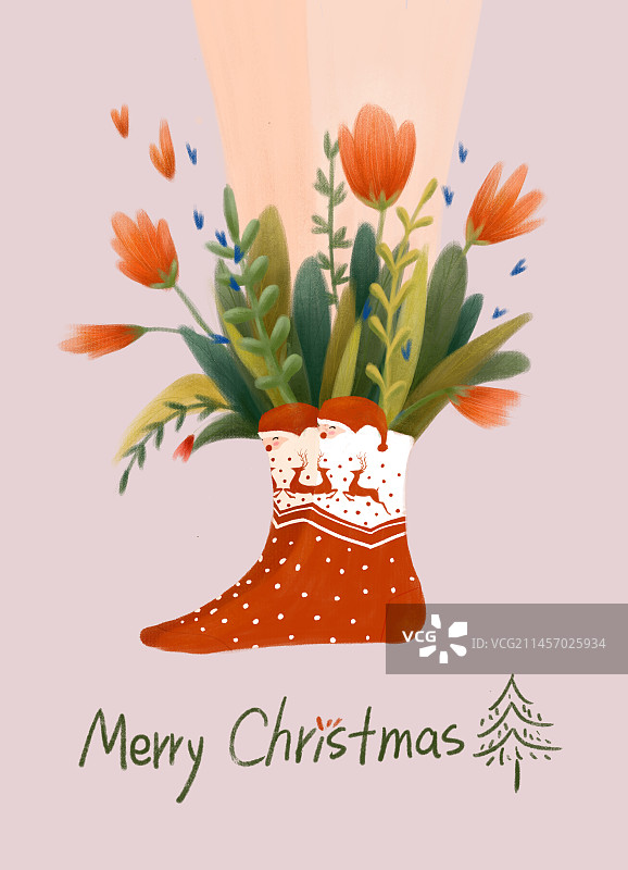 圣诞节的袜子生出花朵图片素材