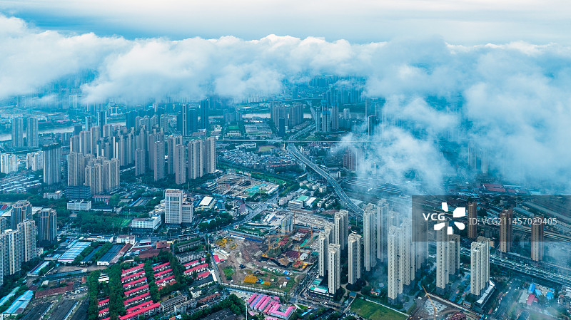 湖北武汉硚口区阴云天气城市航拍图片素材