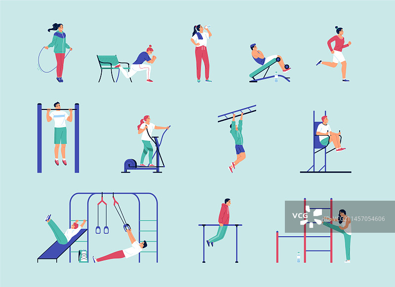 扁平风格健身锻炼套装图片素材