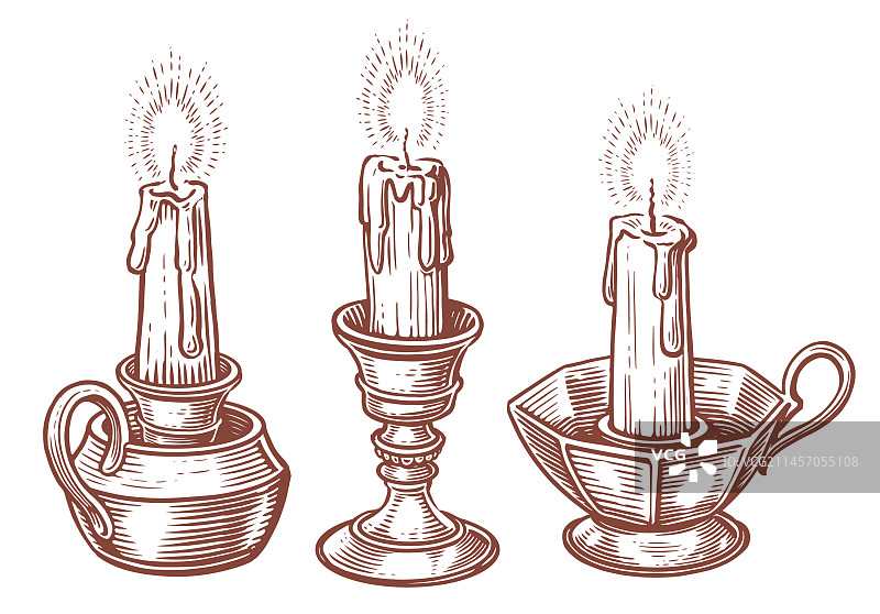 手绘燃烧蜡烛的烛台图片素材