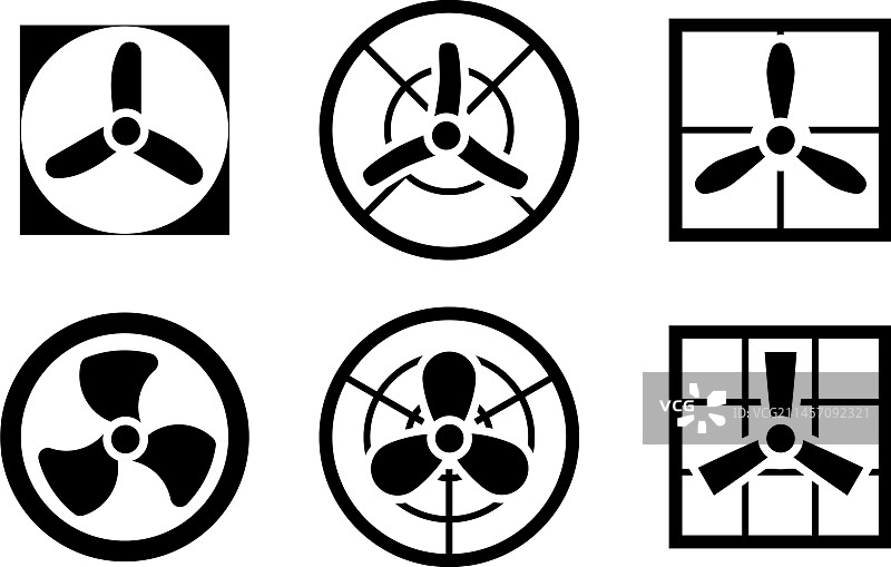 黑色旋转风扇和螺旋桨合集图片素材