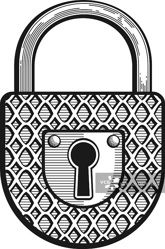旧金属挂锁素描复古锁雕刻图片素材