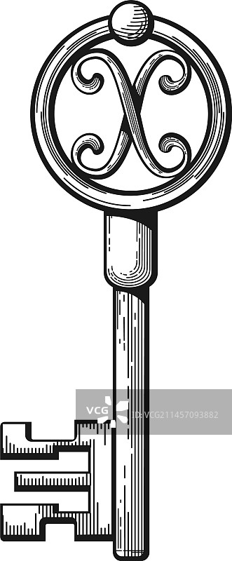 手绘复古骷髅钥匙雕刻图片素材