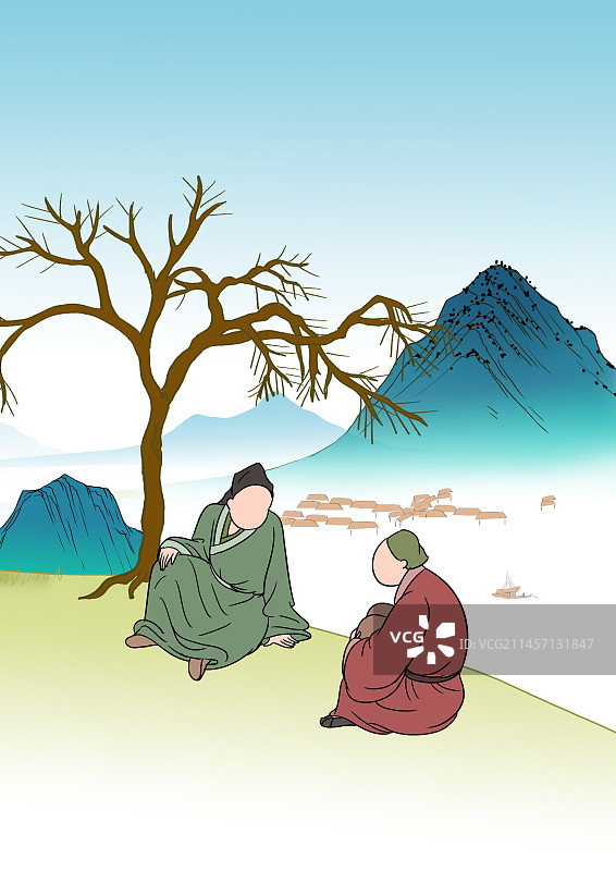 中国风新中式古风古典传统文化古装古时候古人禅意国学经典中国风水墨画山川地理风景插画图片素材