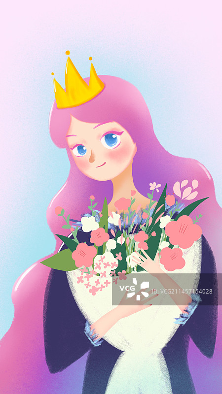 肌理风格粉色头发捧花少女图片素材