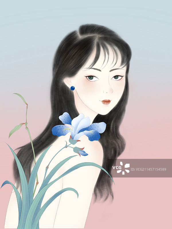 中国工笔风格女性插画图片素材