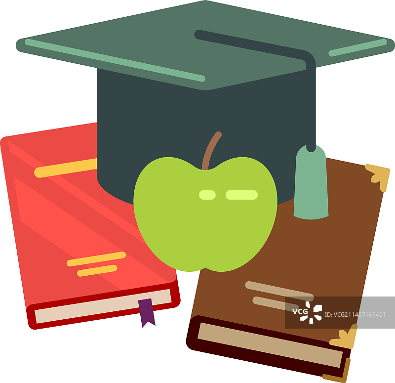 学生书籍和毕业帽扁平图标图片素材